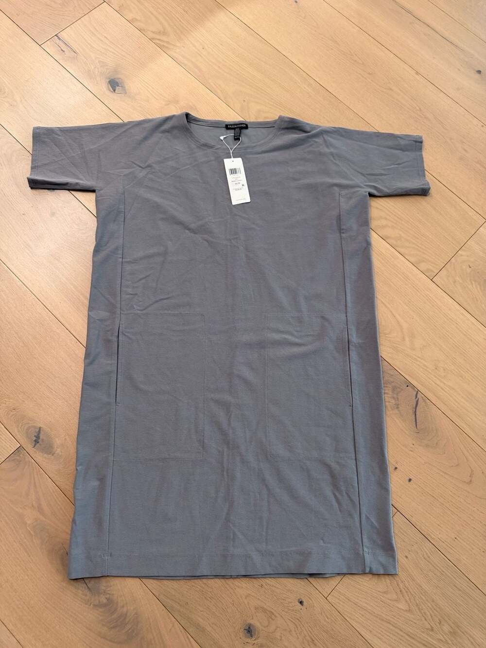 Eileen Fisher linen Round Neck Short Sleeve Dress Zinc Size XS